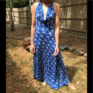 Rachel Pally  blue and white long backless dress